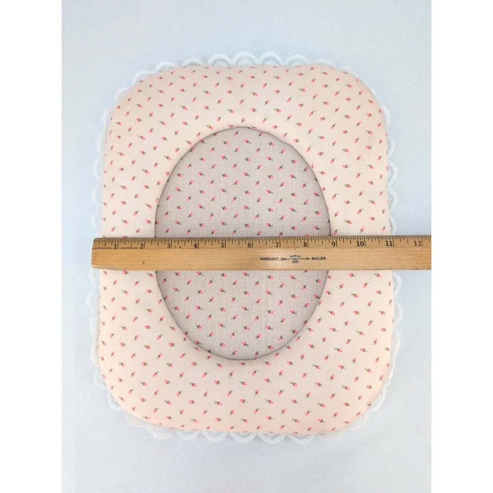 Vintage Rose Padded Fabric Picture Frame Pink Floral Lace Trim Oval Opening